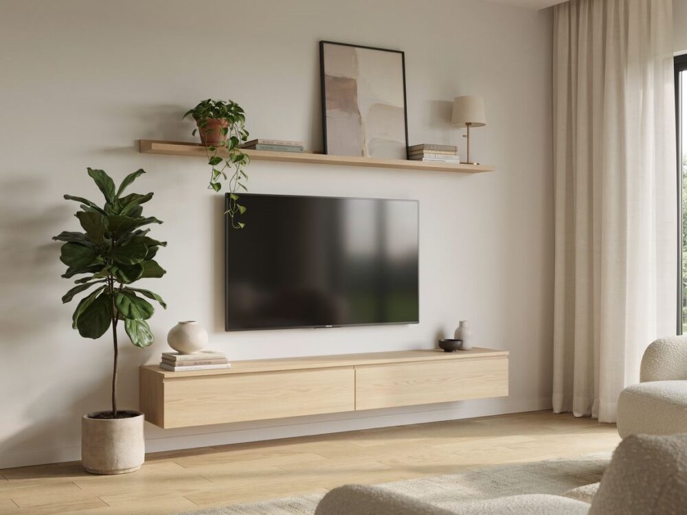 dekoracyjna ściana z zawieszonym TV